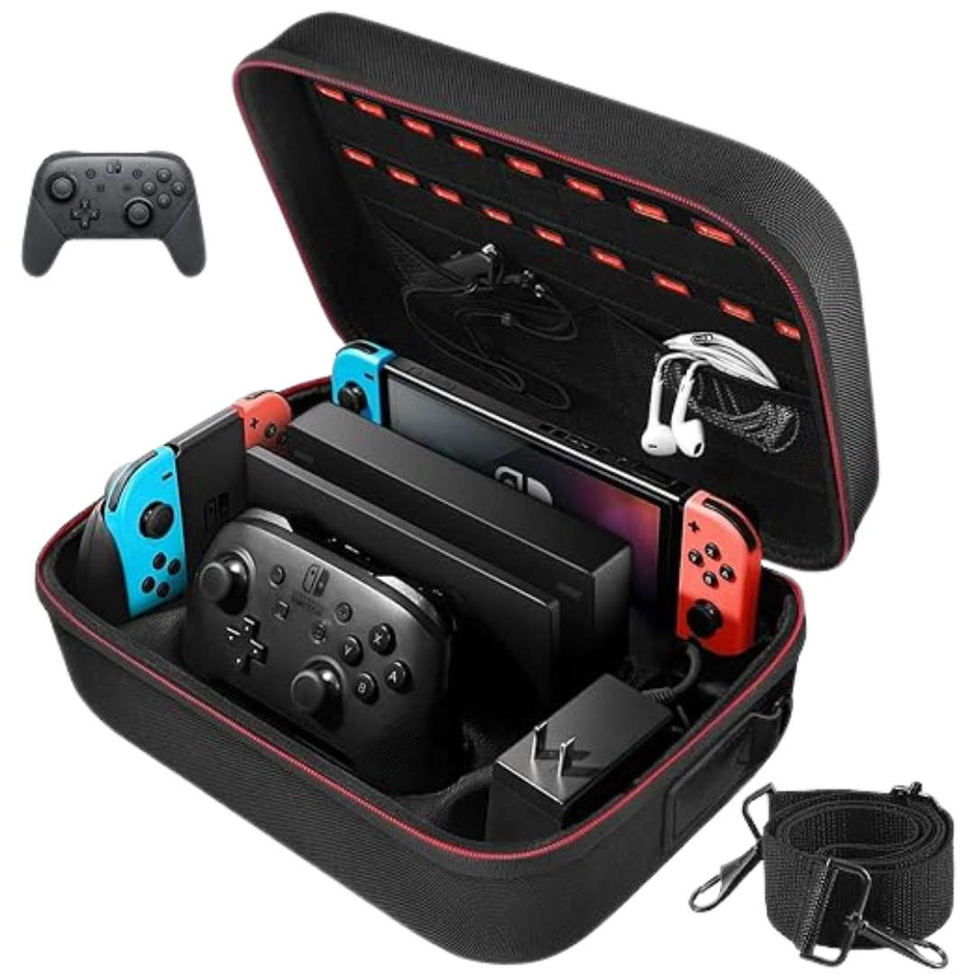 Switch Case for Nintendo Switch and Switch OLED Model, Portable Full Protection Carrying Travel Bag with 18 Game Cards Storage for Switch Console Pro Controller Accessories Black.png